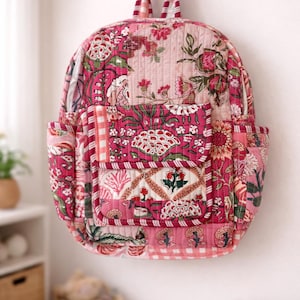 Zaino per bambini in cotone rosa floreale, borsa per la scuola dei bambini