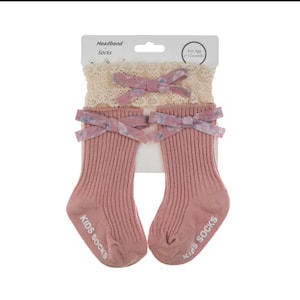 Baby Mädchen Socken mit passendem Stirnband - niedliches Schleifen Set, Neugeborenes Geschenk für Kleinkinder