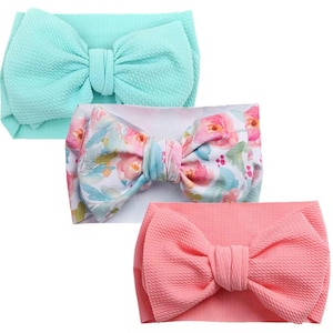 Baby Girl Bow Headbands - Soft Stretchy Infant Hair Accessories - 3 Pack