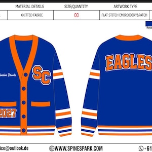 ALHS Maßgefertigte, handgefertigte Strickjacke mit Logo und Namen – College-Sweater für Schulabschluss, Universität, auf Bestellung gefertigt