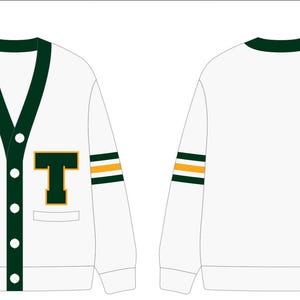 Bold Red Knit Cardigan with Black Trim Custom Unisex Sweater Jacket Retro-Inspired Graduation cheerleader for Teams or Staff Made to Order