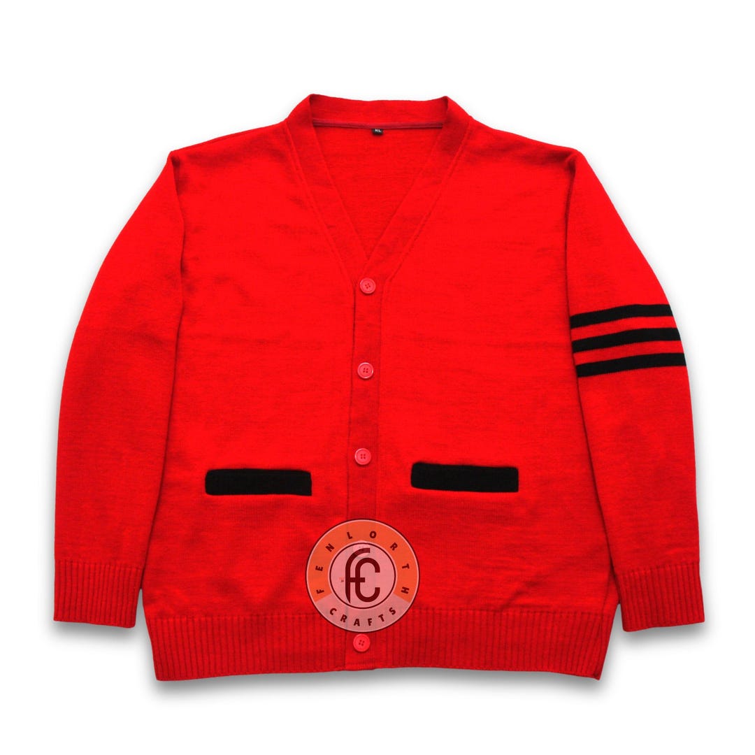 Red Varsity Cardigan With Black Stripes Custom Letterman Sweater