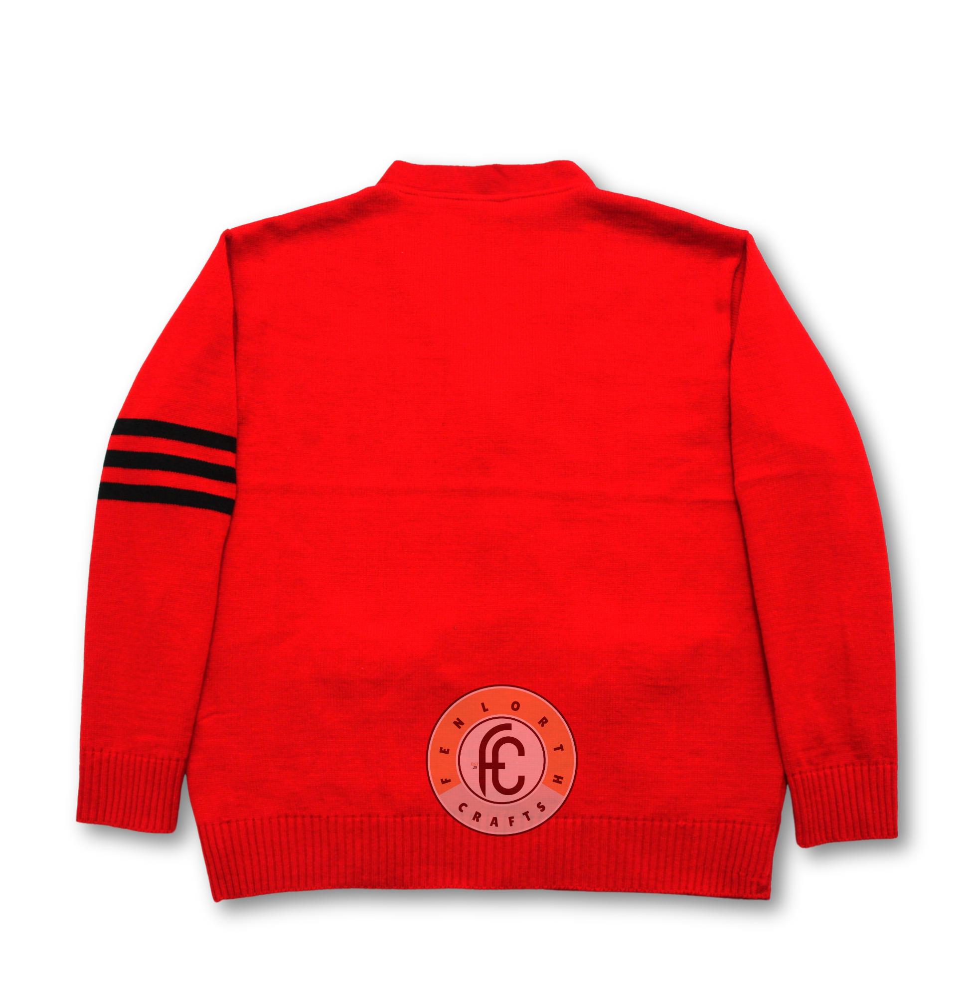 Red Varsity Cardigan With Black Stripes Custom Letterman Sweater