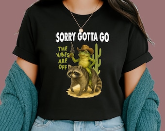Cowboy Frog Riding Raccoon Shirt, The Vibes Are Off Weird Hoodie, Vintage Style Western, Sarcastic Wild West Graphic Top, Animal Lover Gift