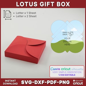 Lotus Gift Box, Teplate, Paper Bag, Gift Box, File Bag Svg, Canva Box Template, Party Favor Box svg, pdf, png, jpg, ai, silhouette, cricut