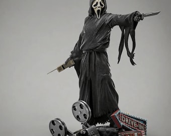 Ghostface - Estatua impresa en 3D y pintada a mano de la película Scream / Terror icónico / Base para autocine