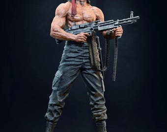 Rambo - Figura-estatua impresa a mano en 3D de Sylvester Stallone / Ícono del cine de acción de los 80 / John / First Blood