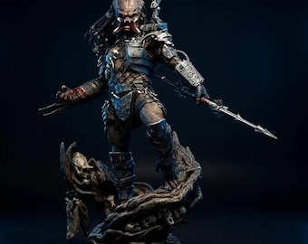 Figura de acción impresa en 3D y pintada a mano de Depredador Vicioso / Estatua de guerrero de ciencia ficción / Coleccionable de cazador definitivo / Resina