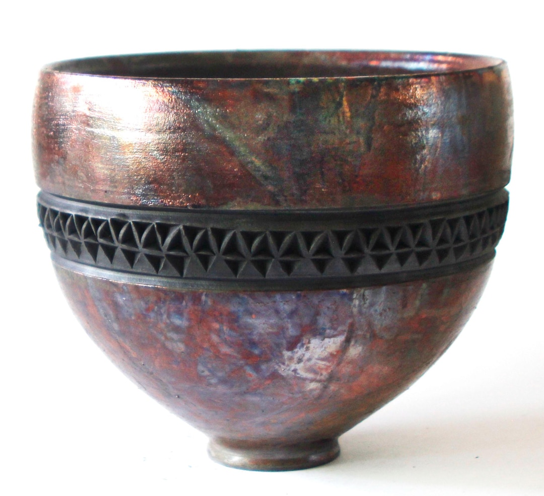 American Raku Raku Planter With Luster Copper Glaze and Impressed Pattern - Etsy