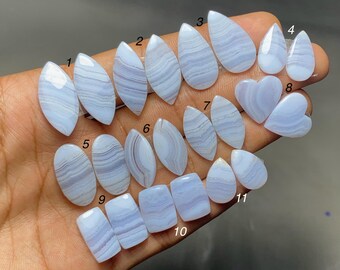 Natural Blue Lace Agate Cabochon Pair, Loose Agate Gemstone For Jewelry Making