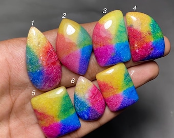 Dyed Rainbow Solar Quartz Cabocho, Loose Gemstone For jewelry