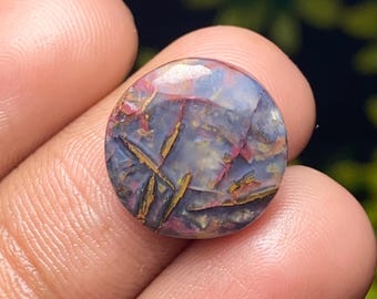 Natural  Chrysocolla Native Copper Cabochon, Loose Gemstone For Jewelry, Round shape , 15x15x4mm, 10CTS, Code Cabnew