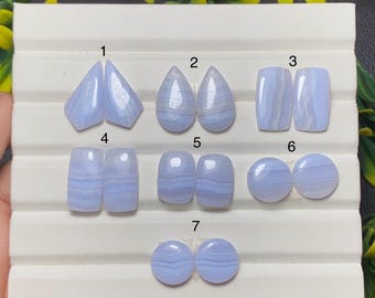 Paar natuurlijke blauwe kanten agaat cabochon, losse agaat edelsteen voor het maken van sieraden