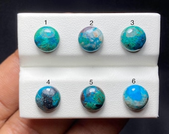Cabochon di crisocolla naturale, gemma blu rotonda e sfusa per la creazione di gioielli