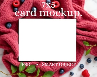 7x5 Card Mockup PSD Smart Object, Berry First Birthday Invitation Mockup, Berry Sweet Mockup, Simple Baby Invite Card Mockup, Invite Mockup