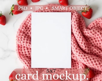 5x7 Card Mockup PSD Smart Object, Berry First Birthday Invitation Mockup, Berry Sweet Mockup, Strawberry Baby Shower Mockup, Invite Mockup