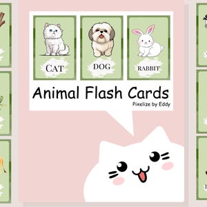 Flashcards de animais para imprimir para crianças, cartões educativos para crianças pequenas, alfabeto e vocabulário pré-escolar, download digital