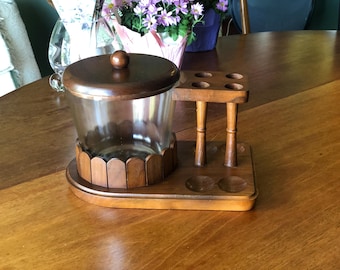 Humidor de vidrio Fairfax vintage para tabaco con soporte de madera para pipa