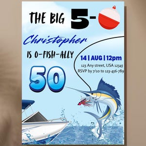 Tarjeta de cumpleaños número 50 de O-Fish-Ally / Imprimible divertida de pescador / Tarjeta digital para pescador / Descarga instantánea