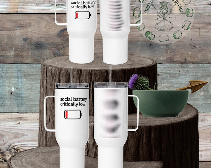 Social Battery Critically Low Stainless Steel Travel Mug | Neurodivergent Gift