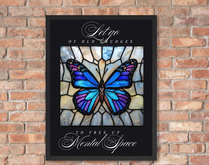 Butterfly Stained Glass Framed Poster – Inspirational Mental Wellness Art