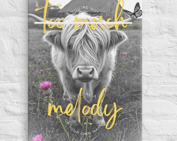 Highland Cow Canvas Print | Inspirational Monochrome Wall Art