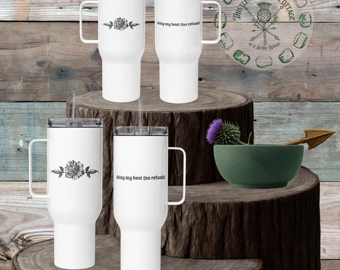 Doing My Best (No Refunds) Minimalist Vintage Floral Travel mug with handle Stanley style tumbler 25oz 40oz