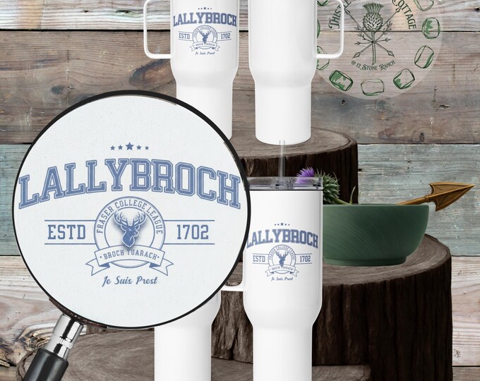 Lallybroch Collegiate Travel Mug • Vintage Crest Tumbler • Outlander Inspired House Mug • Scottish Heritage Travel Cup 25oz 40oz