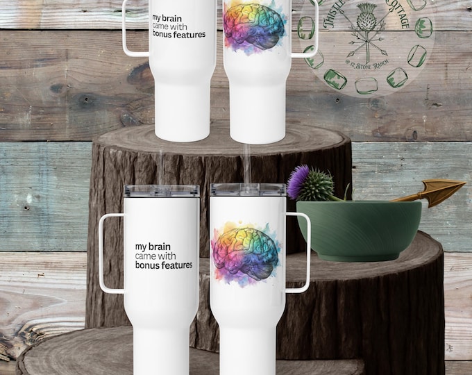 My Brain Came With Bonus Features Travel Tumbler Mug | ADHD Autism Mug Gift 25oz 40oz