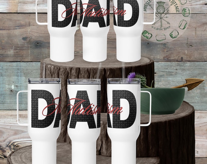 Autism Dad Travel Tumbler with Handle Mug Black and Red