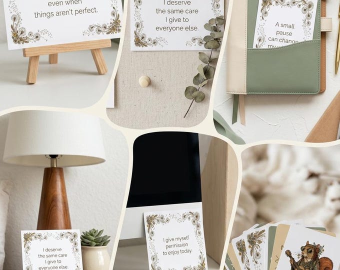 Affirmation Self Care Cards Calming the Squirrels Printable | 4x6 and Mini Cards | ADHD Mindfulness | Instant PDF Download | Color and B&W
