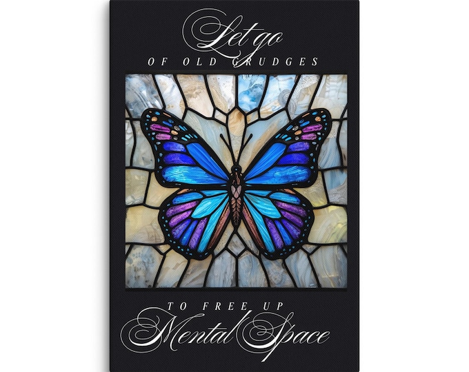 Jewel Tone Butterfly Canvas Art | Stained Glass Inspirational Print