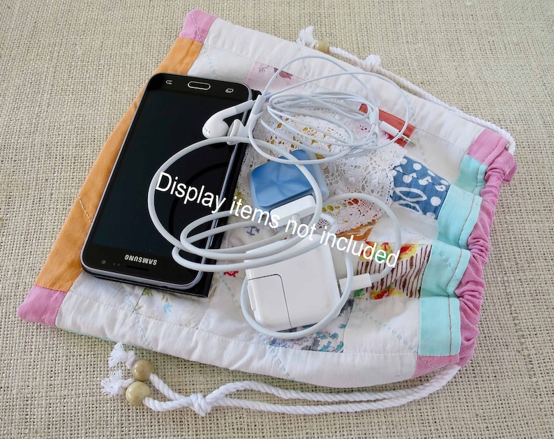 Vintage Patchwork Shabby Chic Upcycled Antique Quilt Travel Bag Makers Bag Lingerie bag Lightly Padded Electronics Pouch