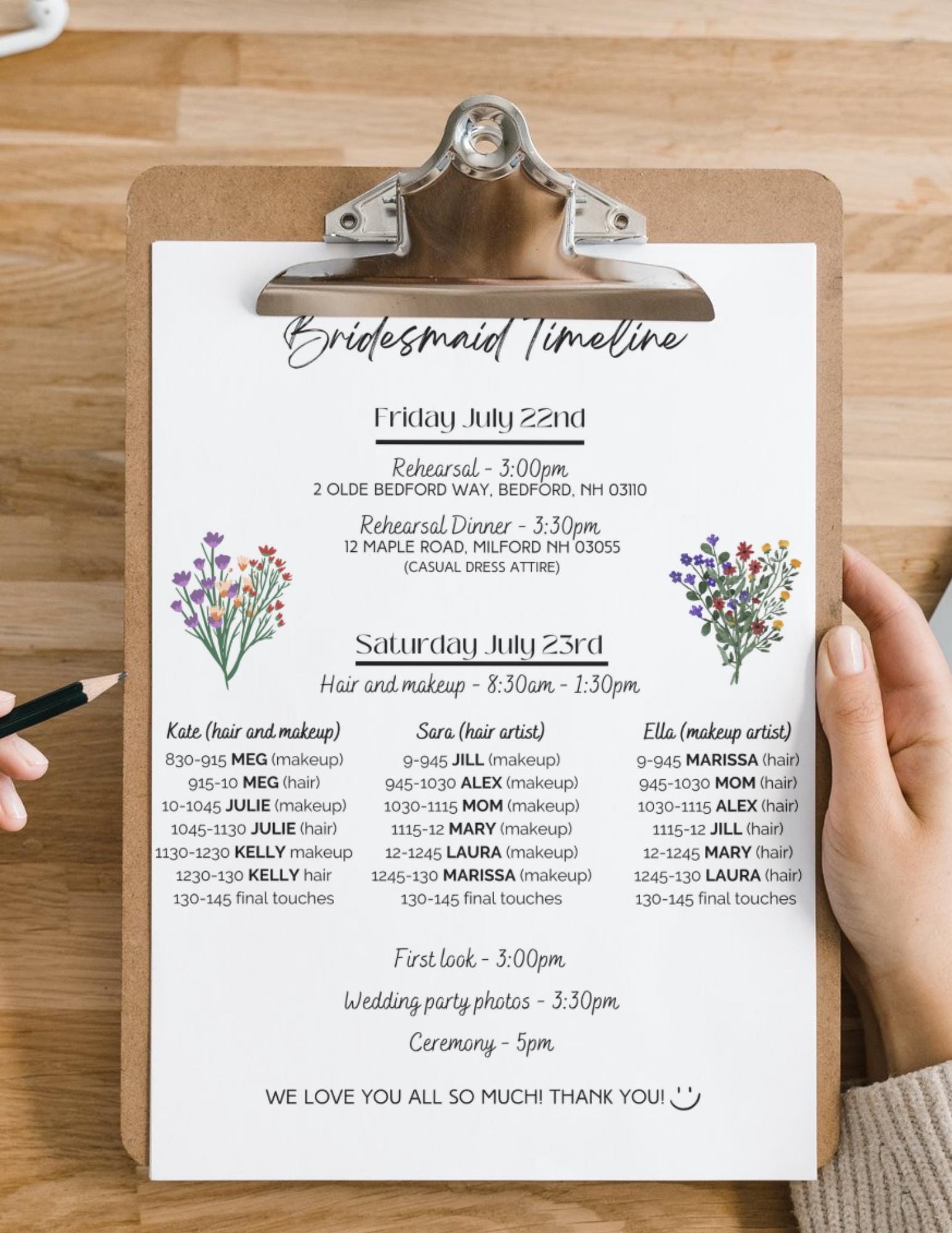 Bridesmaid Timeline Template | Wedding Party Timeline | Wedding Day Itinerary | Hair & Makeup Schedule | Editable Canva Template