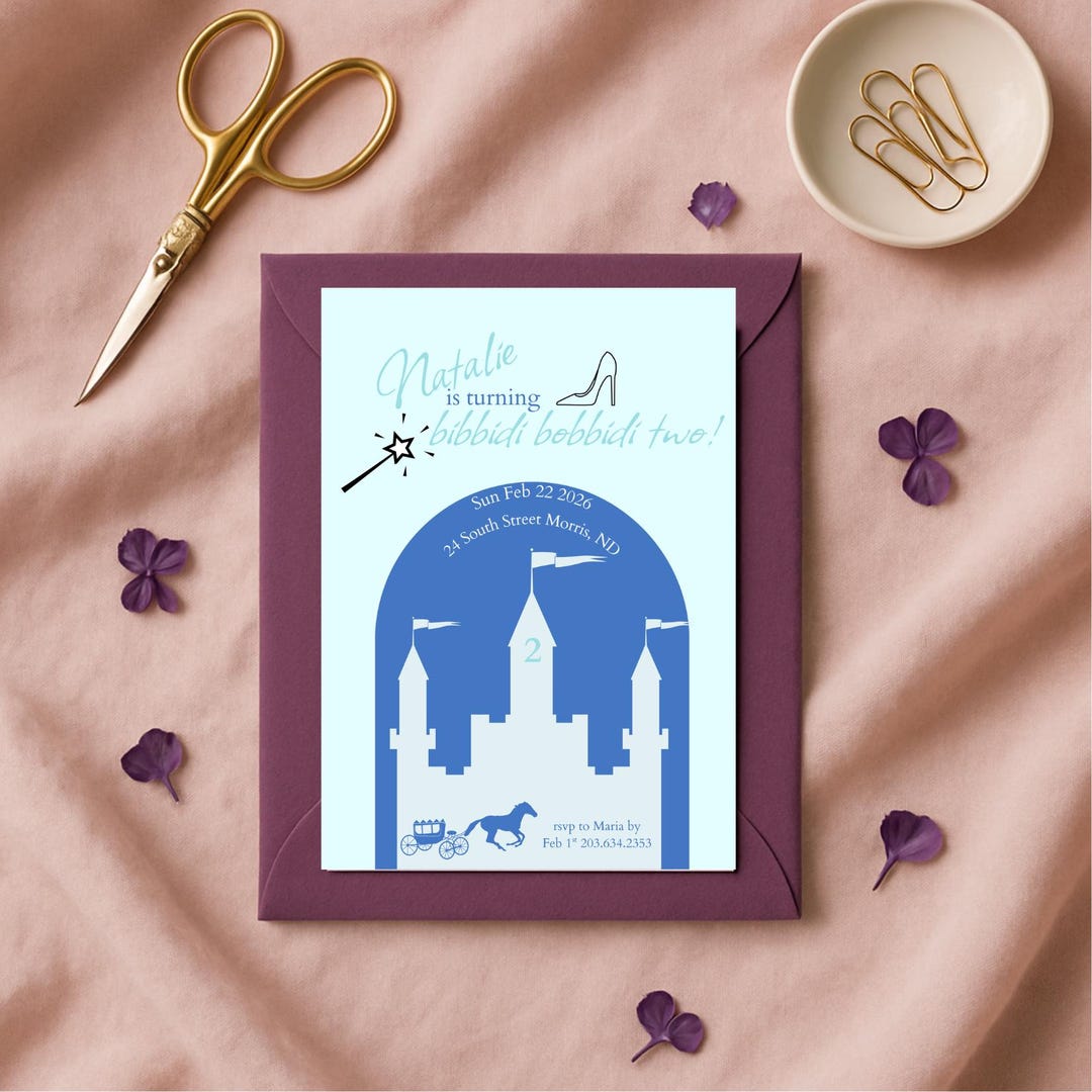 Bibbidi Bobbidi TWO Birthday Invitation | Cinderella Princess 2nd ...
