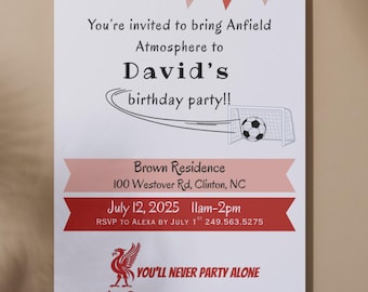 Liverpool Birthday Party Invitation | Soccer Themed Birthday Invite | Football Theme Birthday Invite | Editable Kids Party Invite |