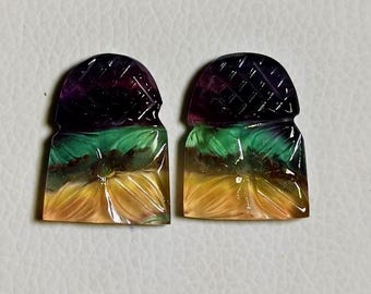 AAA-Qualität Fluorit-Schnitzpaar: Natürliche Edelstein-Cabochons (28 x 20 x 6 mm)