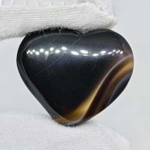 Plume Agate Heart Gemstone: Hand Polished Black Agate Cabochon