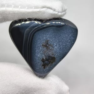 Black Plume Agate Heart Cabochon: Hand Polished Gemstone, 30x32x9mm