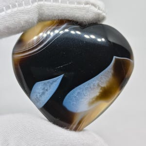Black Plume Agate Heart Cabochon: Hand Polished Gemstone, 45x43x12mm