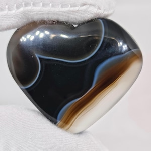 AAA+ Black Plume Agate Heart Cabochon: Hand Polished Gemstone, 45x40x10 mm