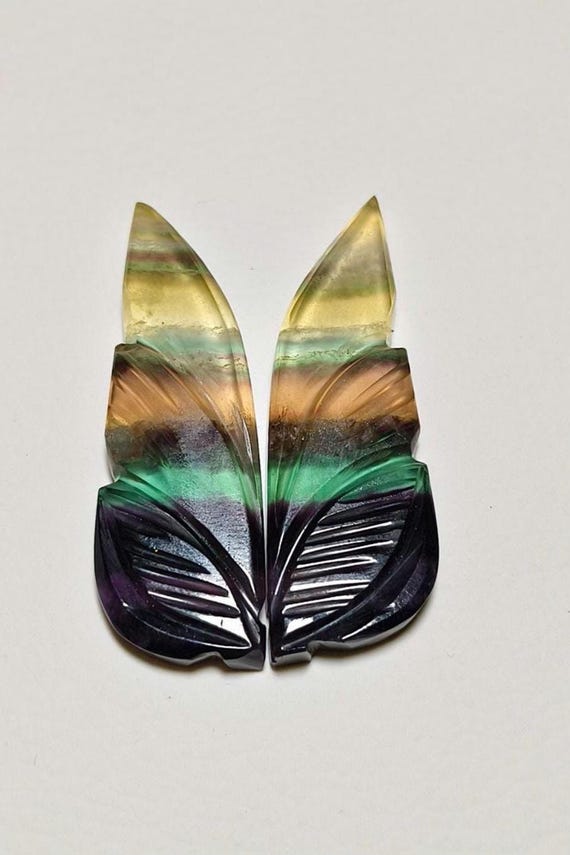 Rainbow Fluorite Carving Pair: AAA+ Grade Gemstone Earrings