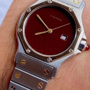 Reloj Cartier Santos Octagon Vintage de 29 mm / Ref. 2966 / Acero inoxidable de 18 quilates / Calibre automático 2670 / Esfera de telaraña / Caja / Reloj de lujo para hombre