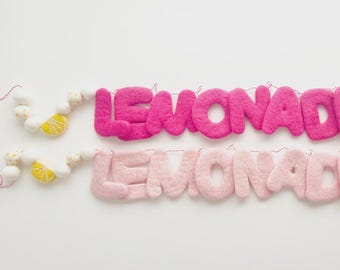 LEMONADE Felt Letter Garland with Felt Balls & Lemon Shapes - 2 Color Options