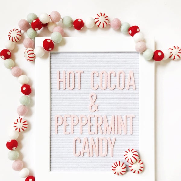 Hot Cocoa & Peppermint Candy Felt Ball Garland, Banner, Bunting - Christmas, Holiday