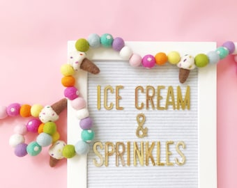 Ice Cream & Sprinkles Felt Ball Garland, Banner, Bunting - Birthday, Party, Celebrate  - *** READY TO SHIP! ***