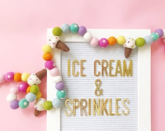 Ice Cream & Sprinkles Felt Ball Garland, Banner, Bunting - Birthday, Party, Celebrate