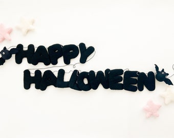 Happy Halloween or Halloween Felt Letter Garland with Bats or Stars