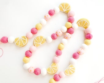 Lemonade Dot Felt Ball Garland, Bunting, Banner - 2 Color Options - Bright or Muted Pinks
