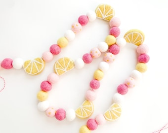 Lemonade Dot Felt Ball Garland, Bunting, Banner - 2 Color Options - Bright or Muted Pinks